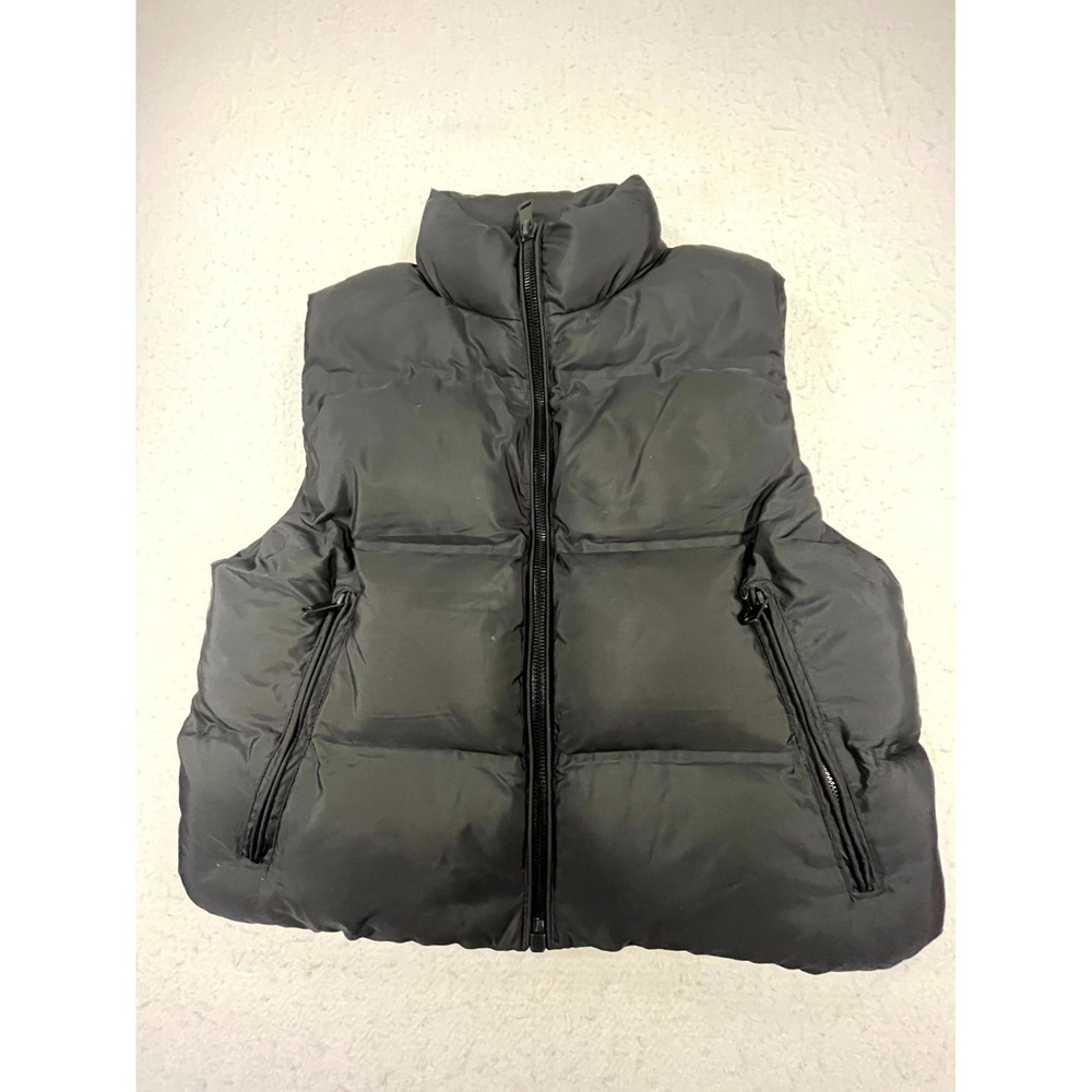 Zara Cropped Puffer Vest Womens Small Black Softshell Mock Neck Sleeveless Zip